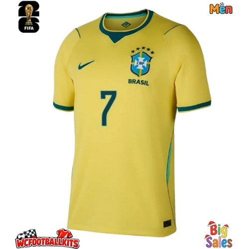 Brazil Vinicius Junior #7 Replica Home Stadium Shirt World Cup 2026 Short Sleeve